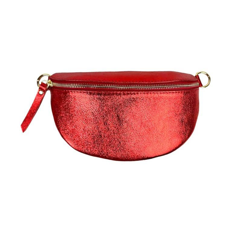 Small Metallic Leather Waist Bag for Women with Shiny Effect