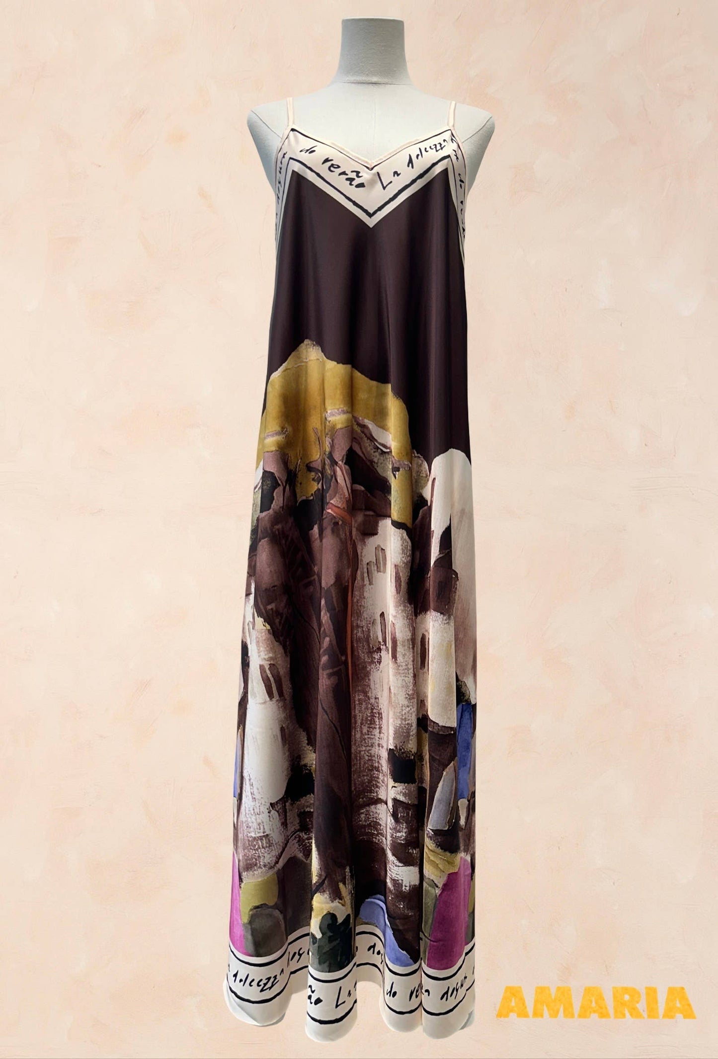 Viscose Silk Printed Fluid Strappy Dress - VISCOSE - 52005: Sky blue