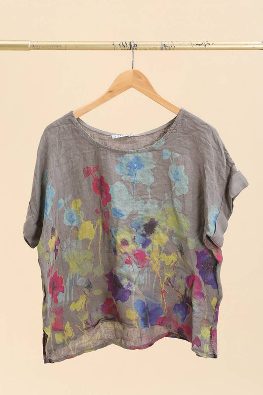Round neck printed linen T-shirt 23310 100% LINEN: Mole