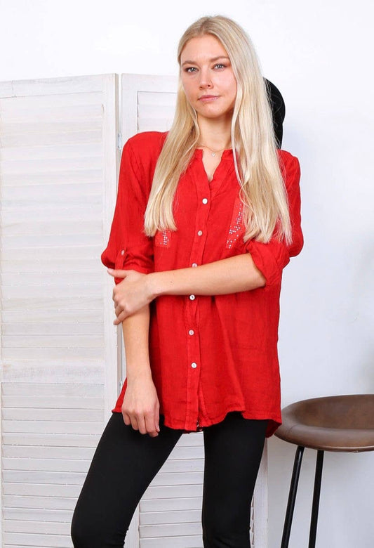 100% linen shirt Red