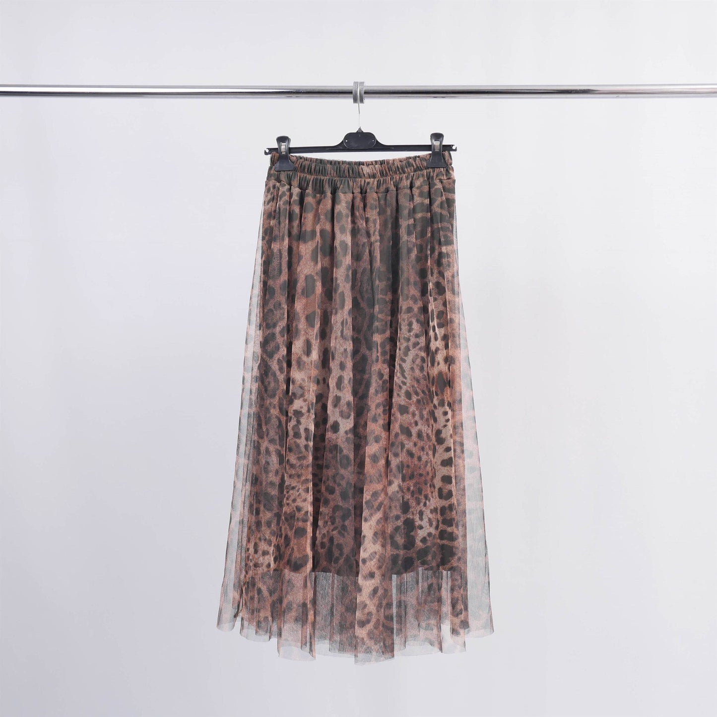 Made in Italy Cheeta printed tulle skirt: Khaki