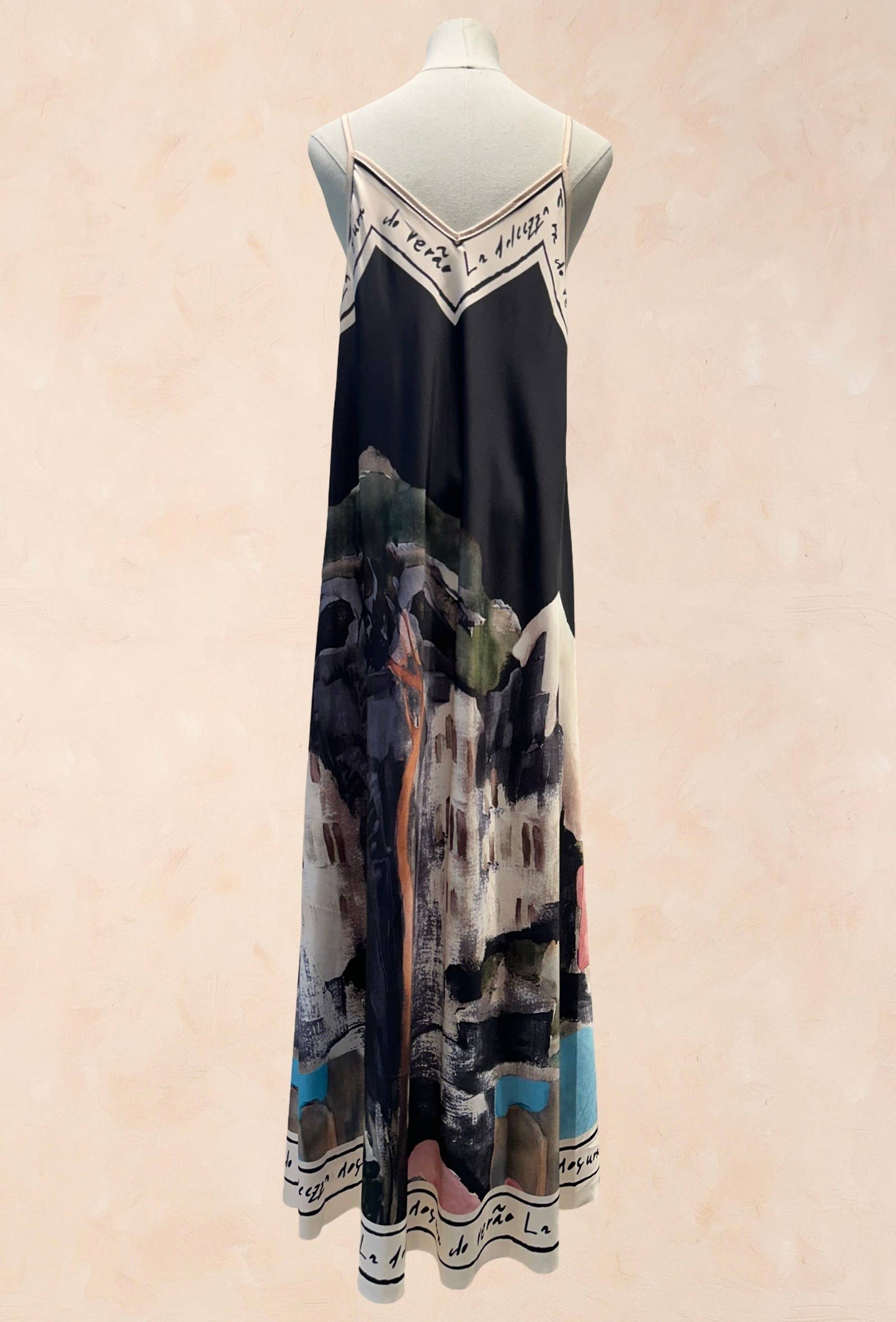 Viscose Silk Printed Fluid Strappy Dress - VISCOSE - 52005: Sky blue