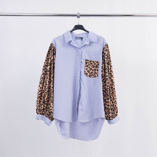 Bi-pattern striped and leopard shirt - Made in Italy