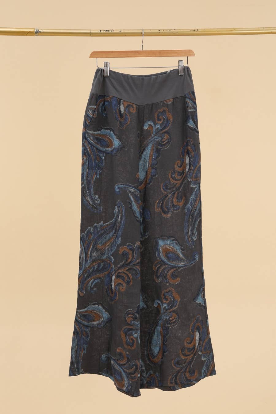 Printed linen trousers 6526 100% LINEN: Azzuro blue