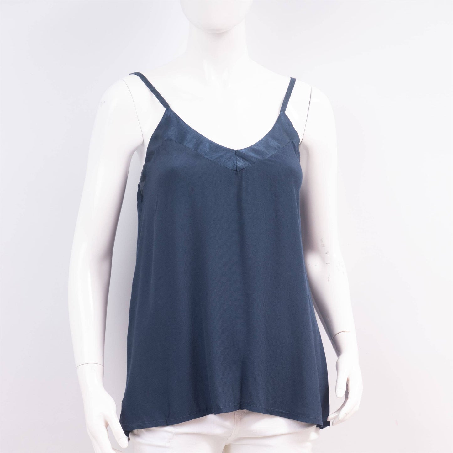 V-neck tank top with satin band Navy Blue