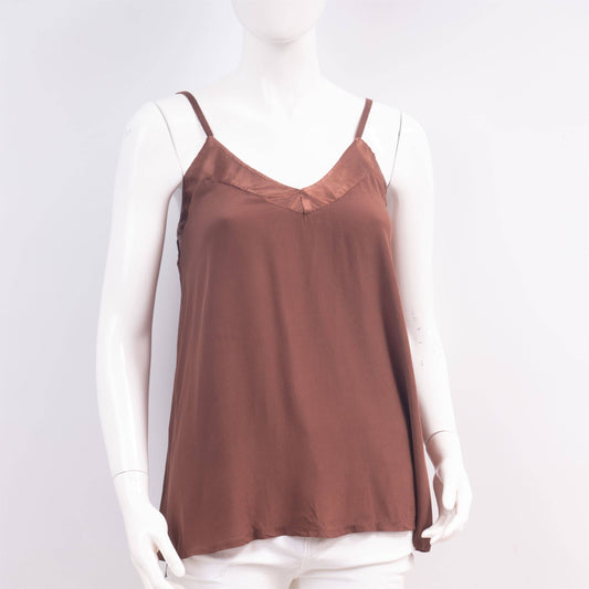 V-neck tank top with satin band Brown