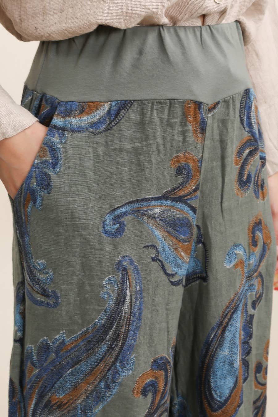 Printed linen trousers 6526 100% LINEN: Azzuro blue
