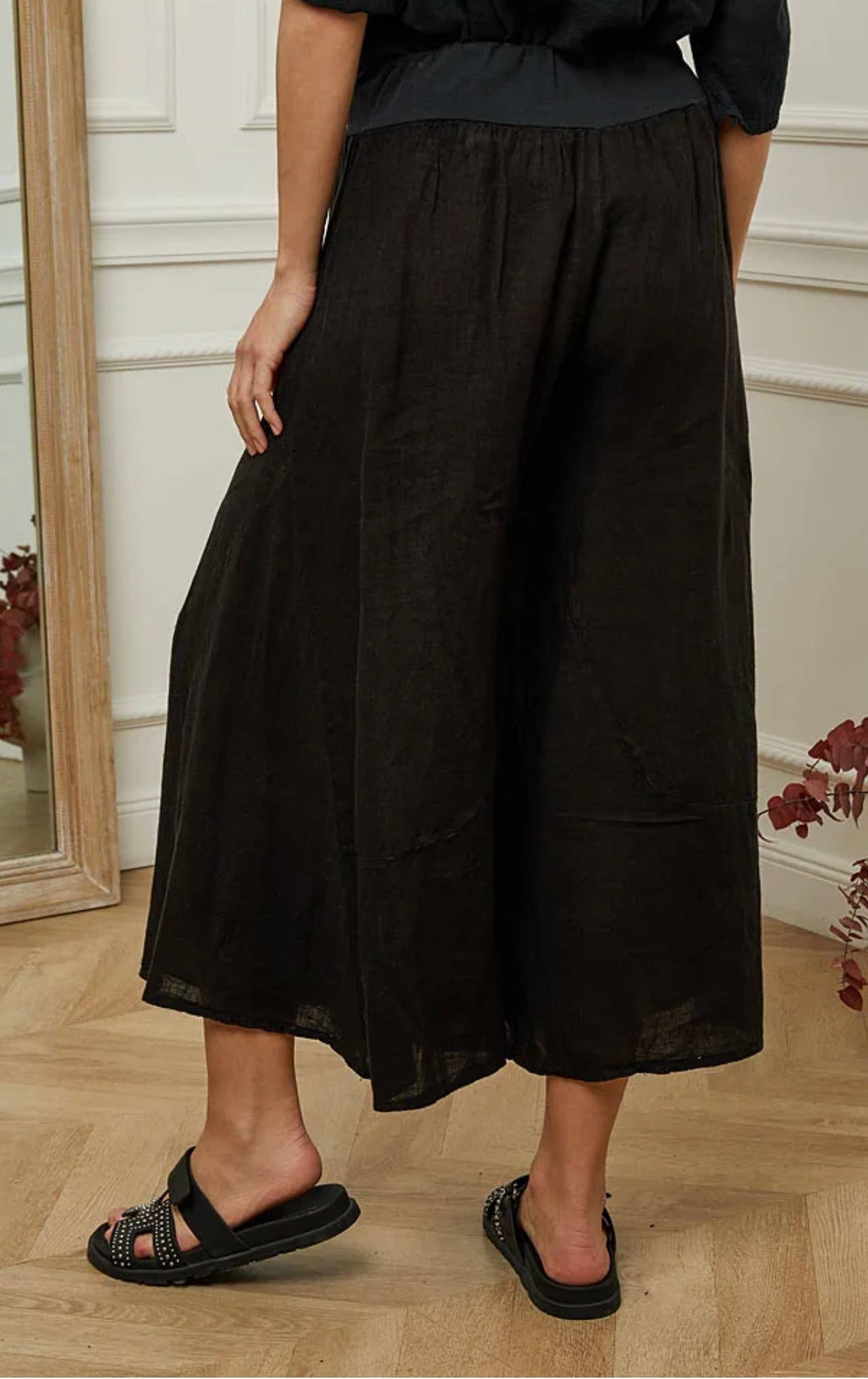 100% linen trousers- Black, Unique