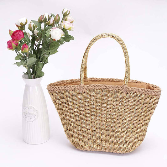 Faux Straw Sunshine Tote: Gold