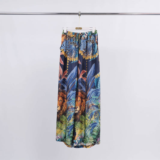 Printed satin viscose wide-leg pants