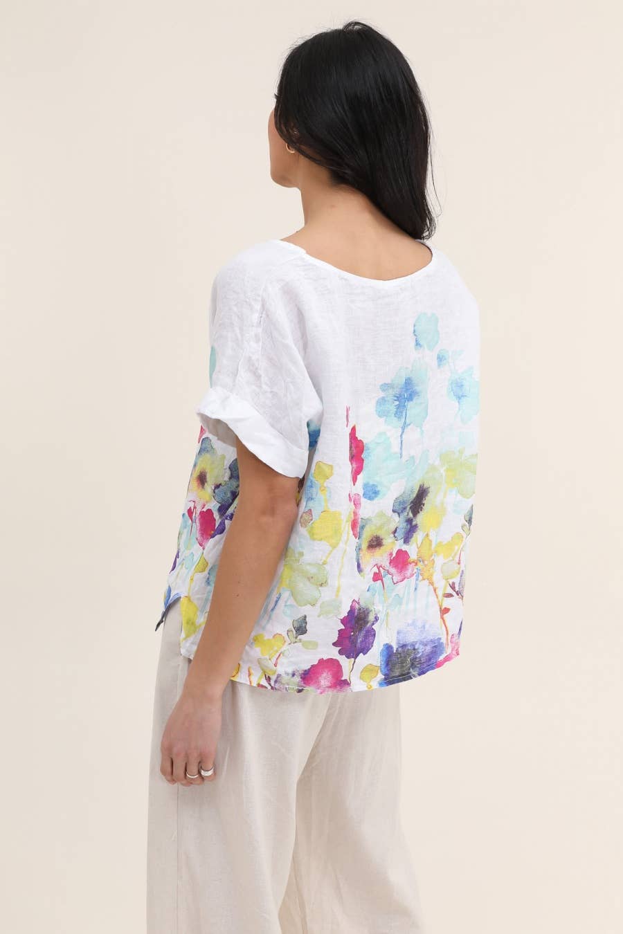 Round neck printed linen T-shirt 23310 100% LINEN: Mole