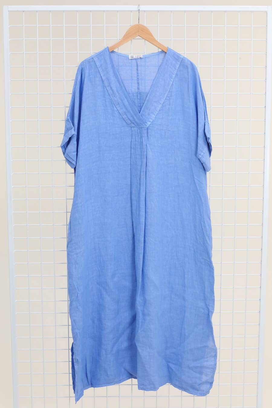 Long dress v-neck 62733 100% linen: Mustard