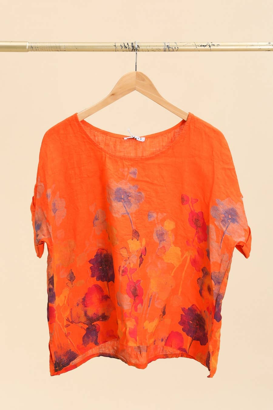 Round neck printed linen T-shirt 23310 100% LINEN: Apple green