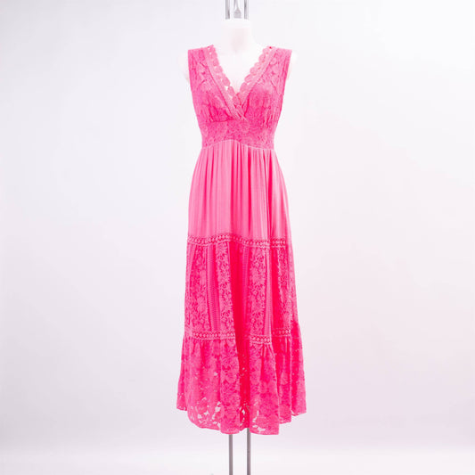 Made in Italy Long dress with English embroider: Fuchsia