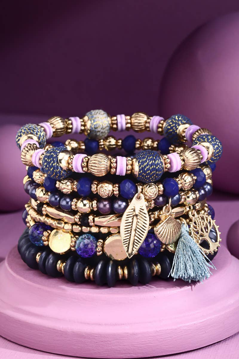 7-Layer Boho Beaded Stretch Bracelet: Purple(Pu), OS