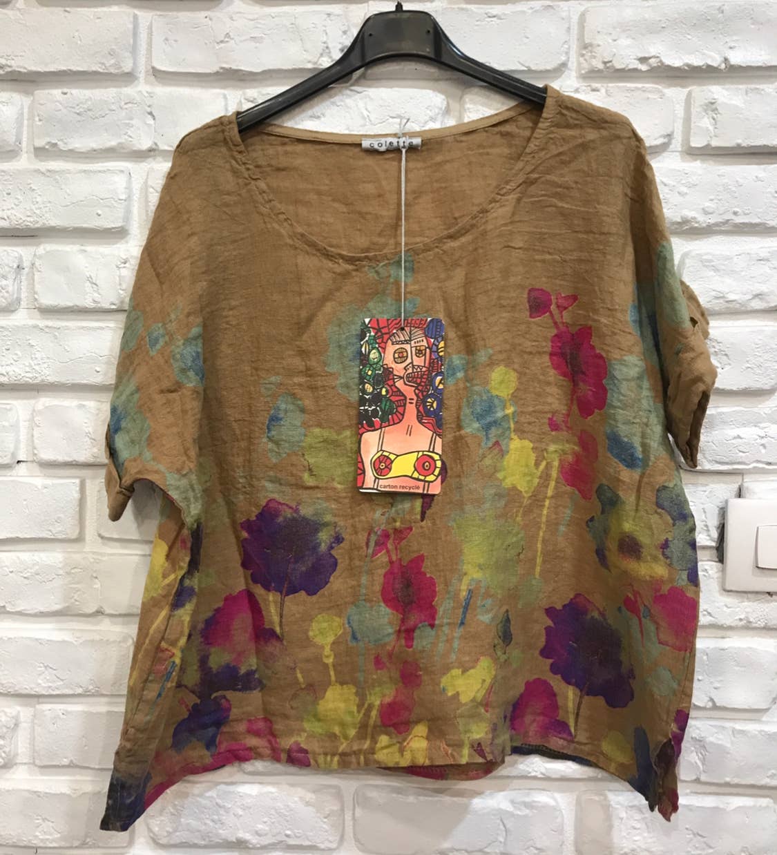 Round neck printed linen T-shirt 23310 100% LINEN: Mole