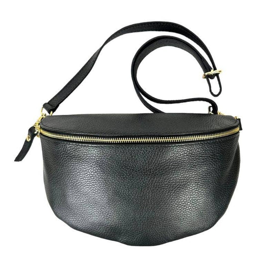 Large Italian Leather Waist Bag for Women. Online Sales: Black