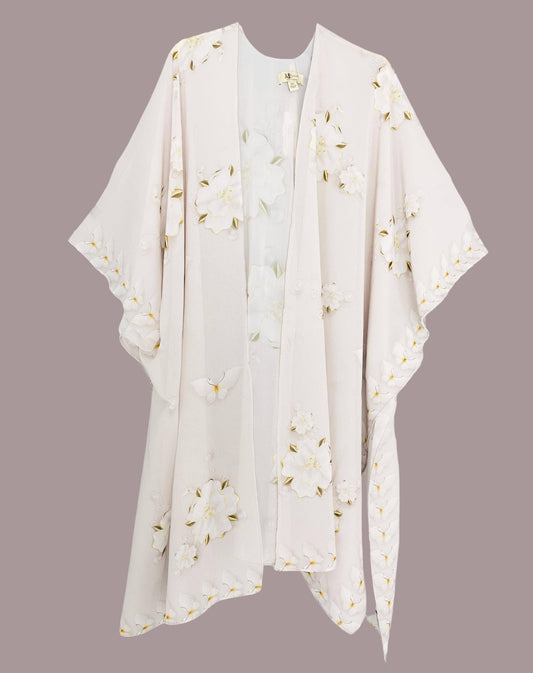 Beige Floral & Butterfly Kimono