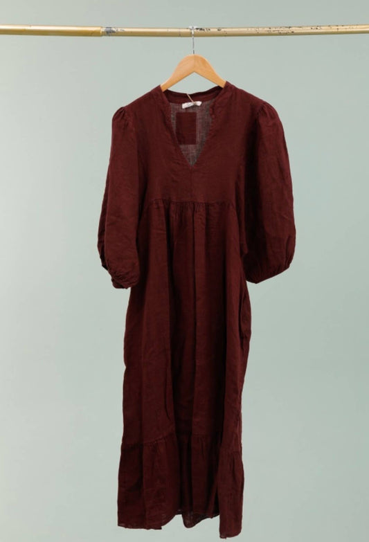 100% linen dress Bordeaux