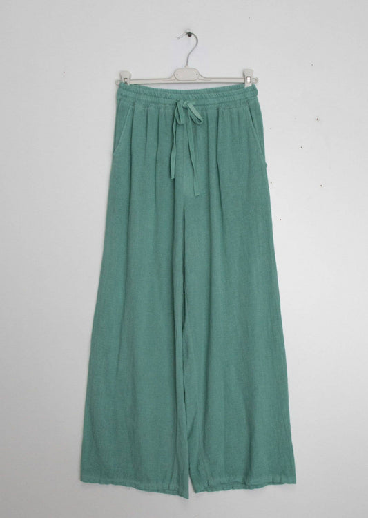 Linen effect cotton straight pants: One size