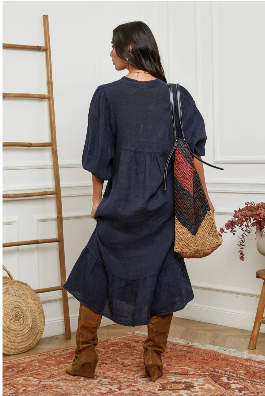 100% linen dress Bordeaux