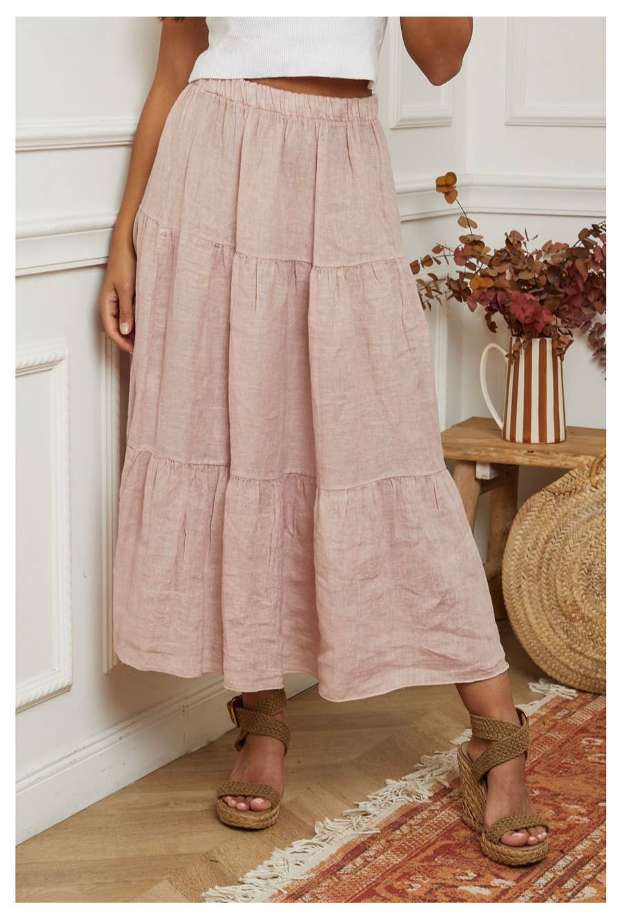 100% Linen Skirt TOBACCO