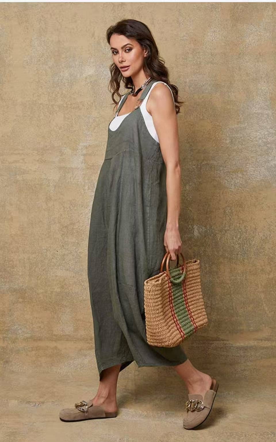100% linen jumpsuit - Khaki