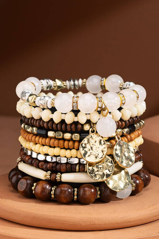 9-in-1 Multi Layered Mixed Beads Bracelet: Brown(Gdbrw), OS