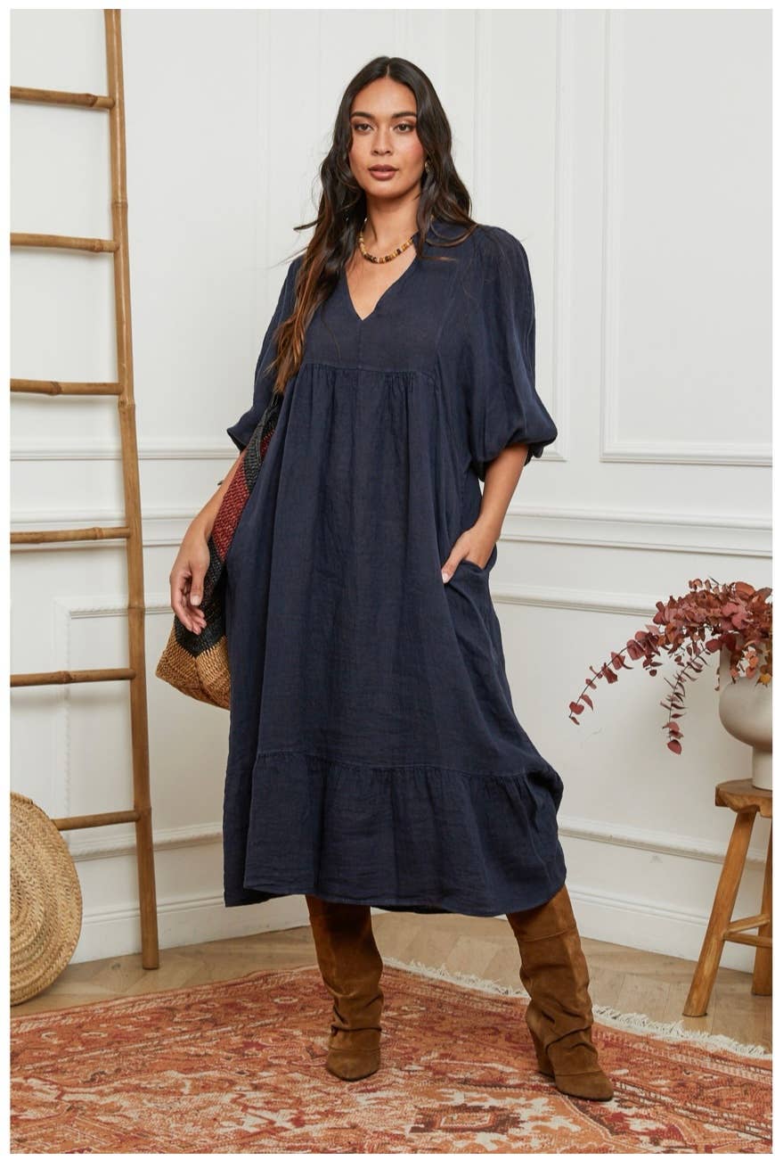 100% linen dress Bordeaux