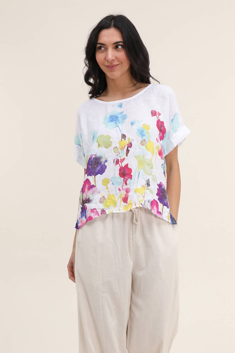 Round neck printed linen T-shirt 23310 100% LINEN: Mole