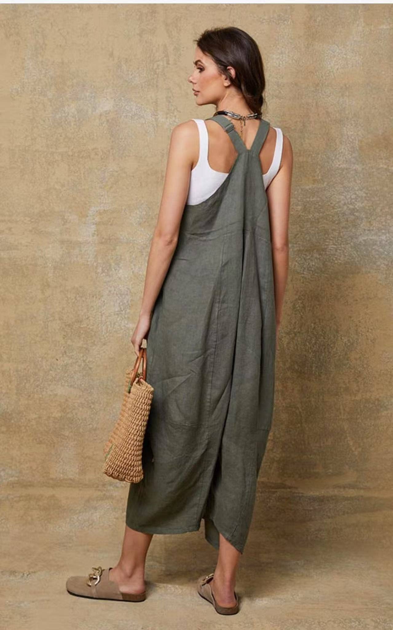 100% linen jumpsuit - Khaki
