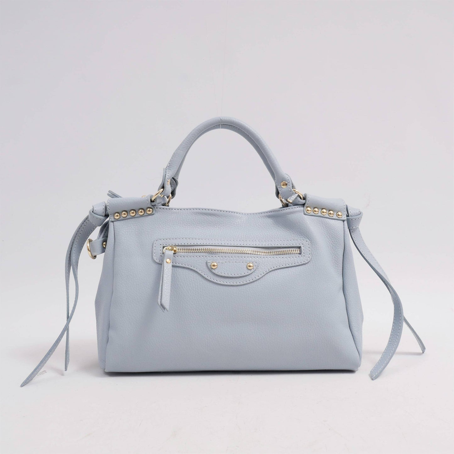 Sky Blue Leather Handbag Made in Italy