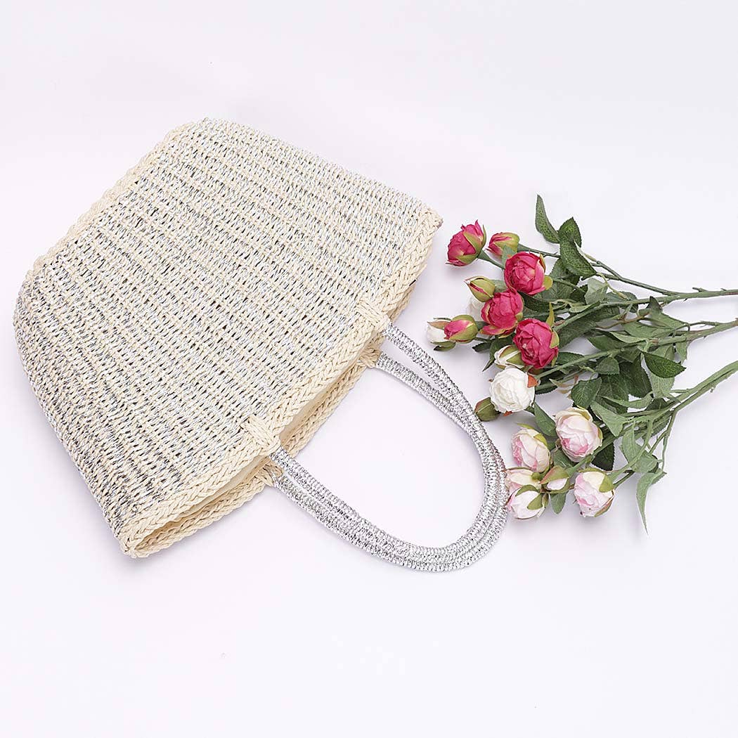Faux Straw Sunshine Tote: Silver