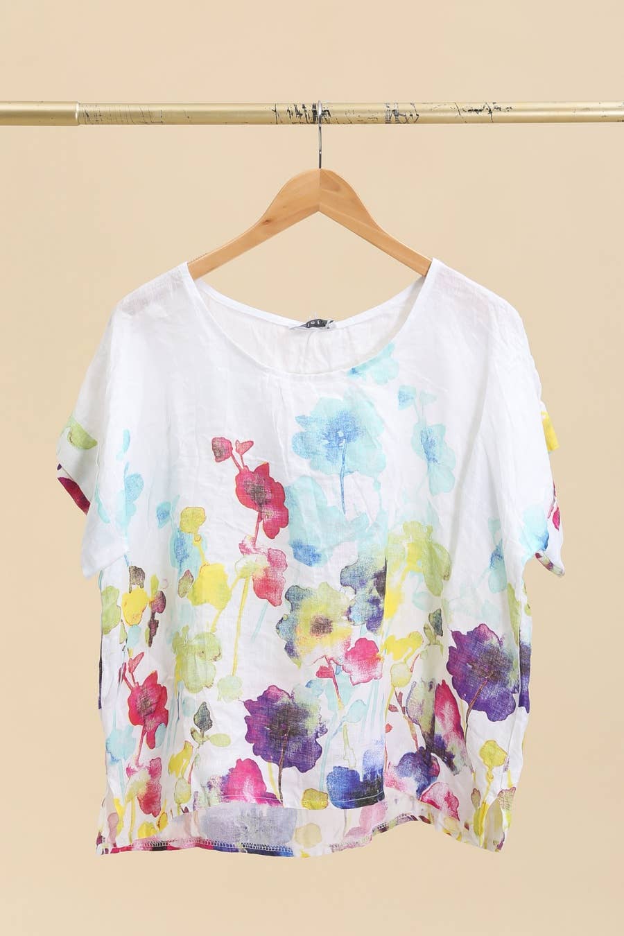 Round neck printed linen T-shirt 23310 100% LINEN: Apple green