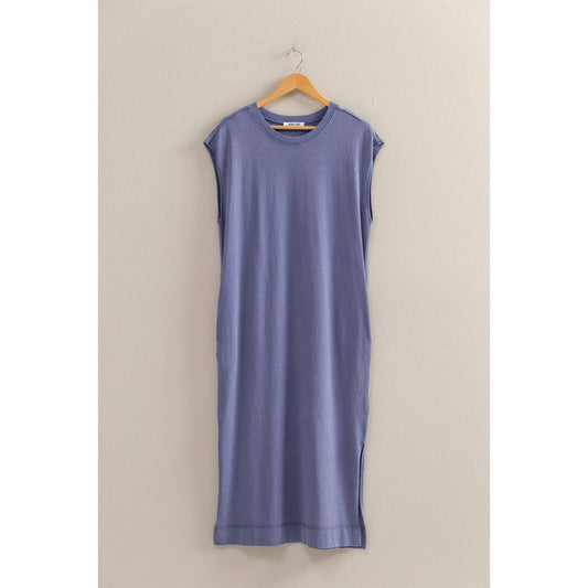 Casual Sleeveless Midi Dress With Pockets INDIGO