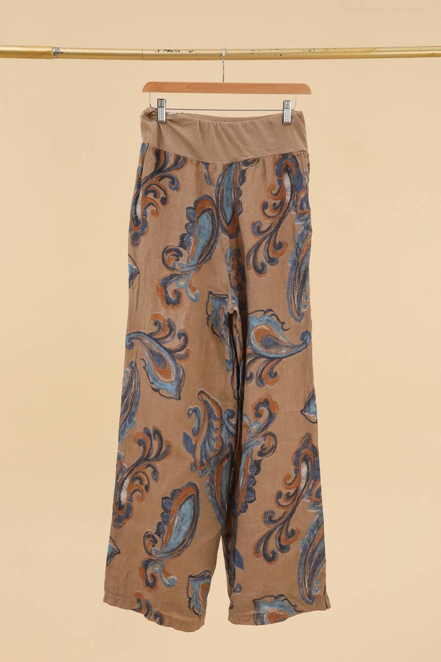Printed linen trousers 6526 100% LINEN: Azzuro blue