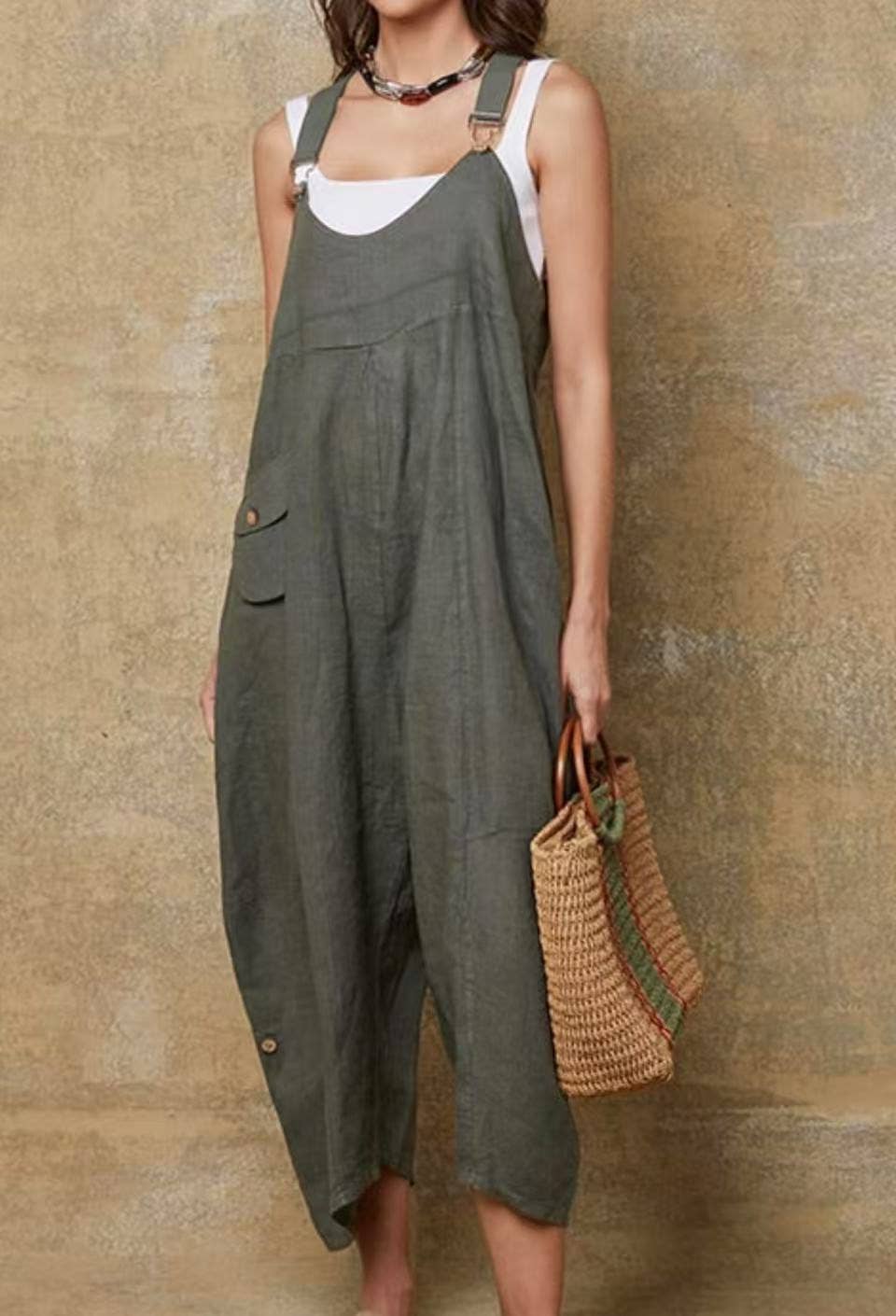 100% linen jumpsuit - Khaki