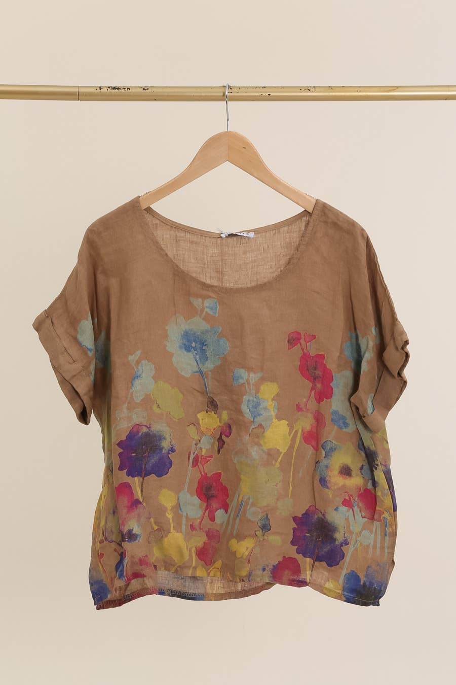 Round neck printed linen T-shirt 23310 100% LINEN: Mole