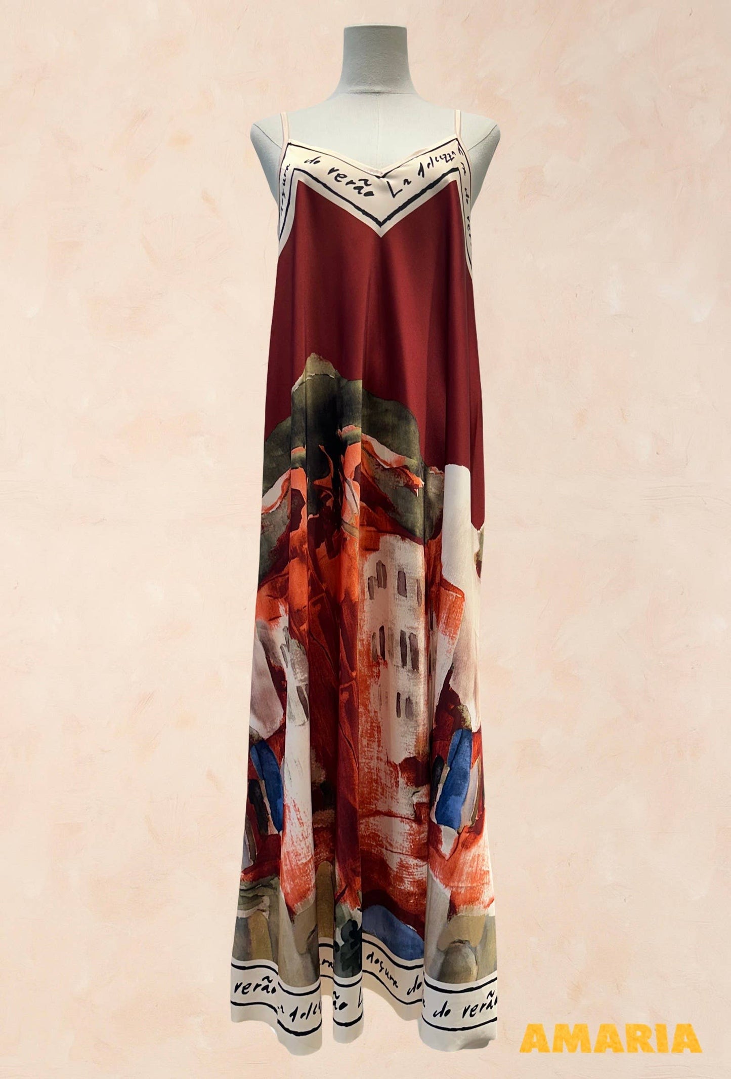 Viscose Silk Printed Fluid Strappy Dress - VISCOSE - 52005: Sky blue