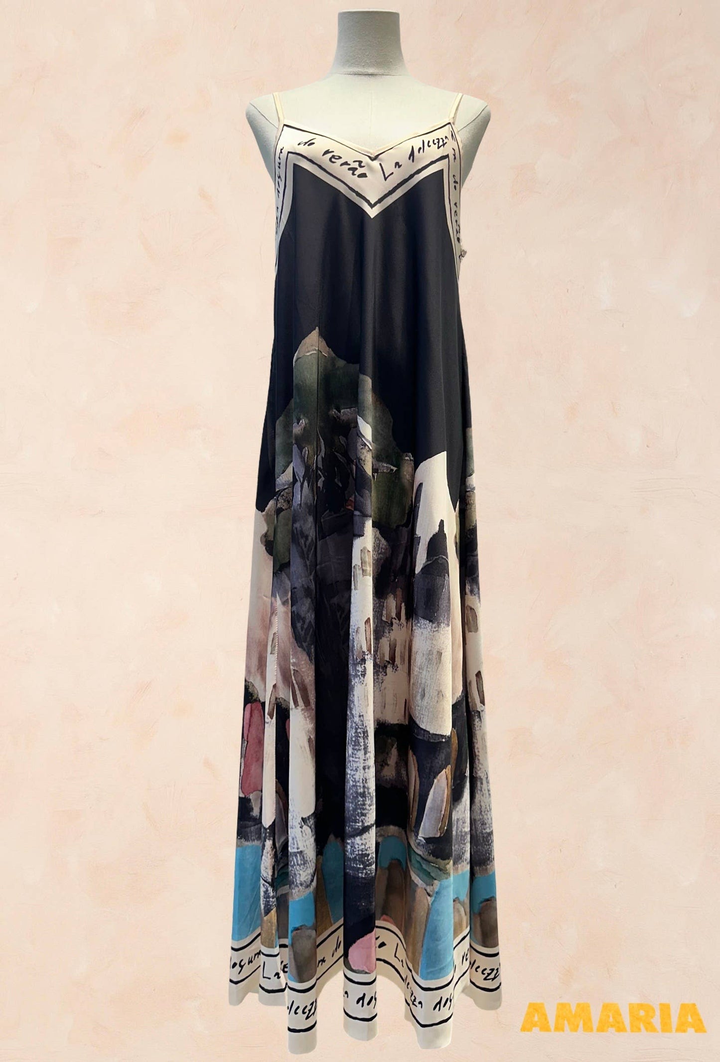 Viscose Silk Printed Fluid Strappy Dress - VISCOSE - 52005: Sky blue