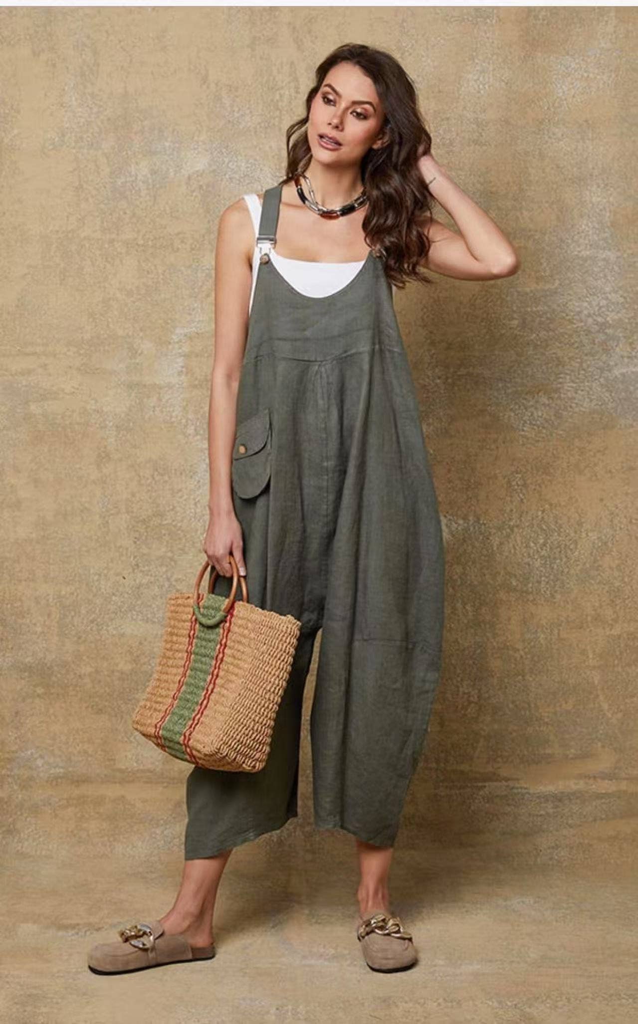 100% linen jumpsuit - Khaki