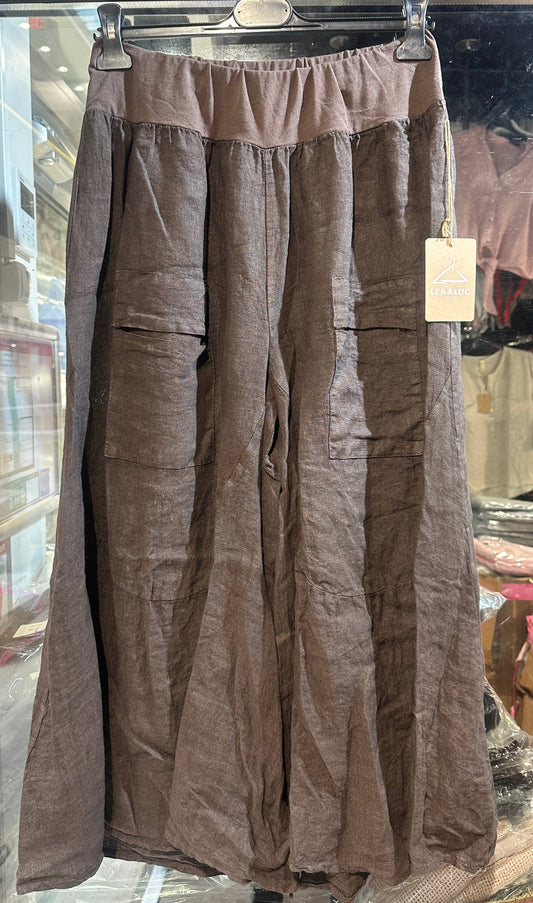 100% linen trousers chocolate