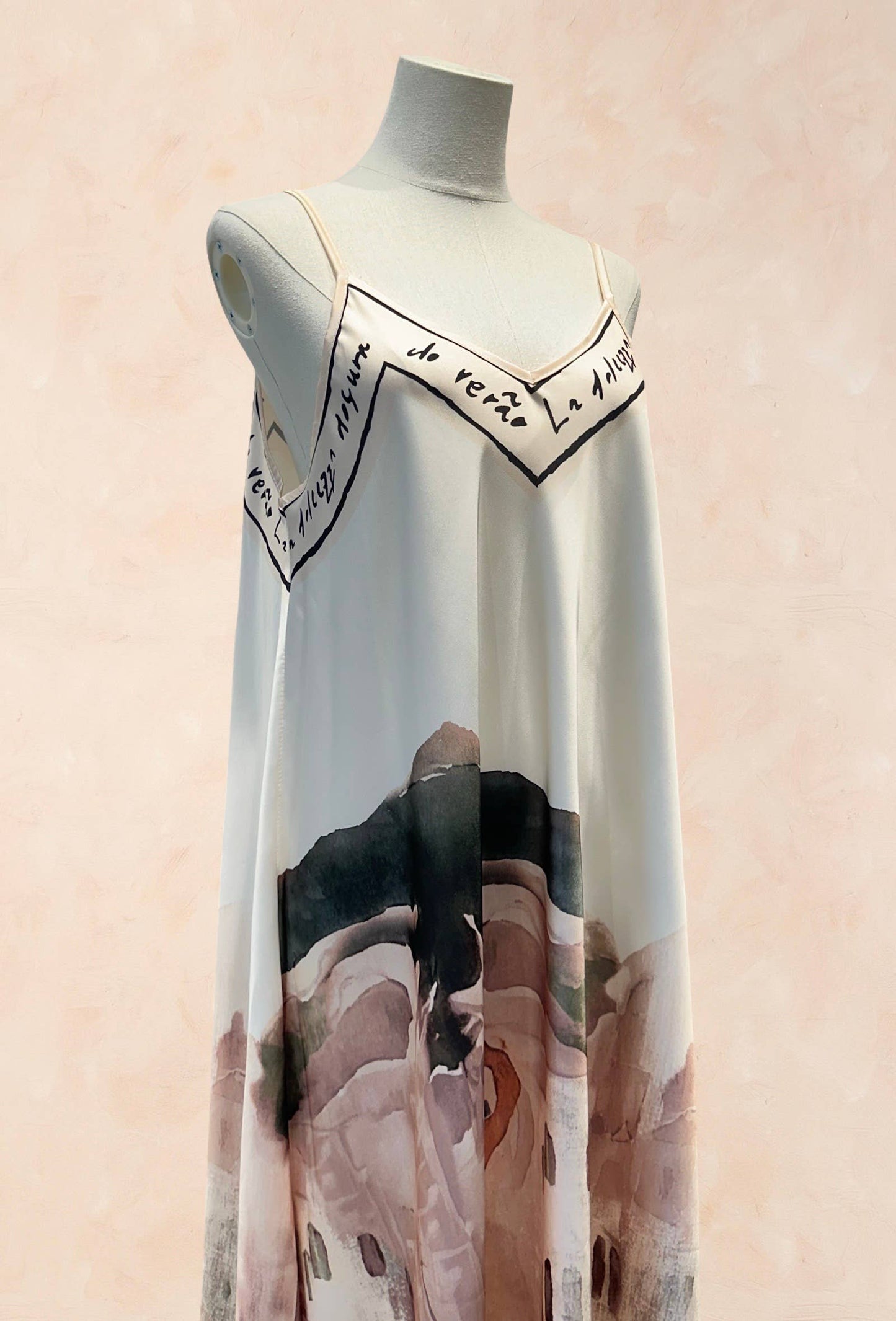 Viscose Silk Printed Fluid Strappy Dress - VISCOSE - 52005: Sky blue