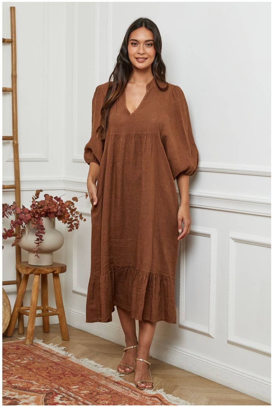 100% linen dress Bordeaux
