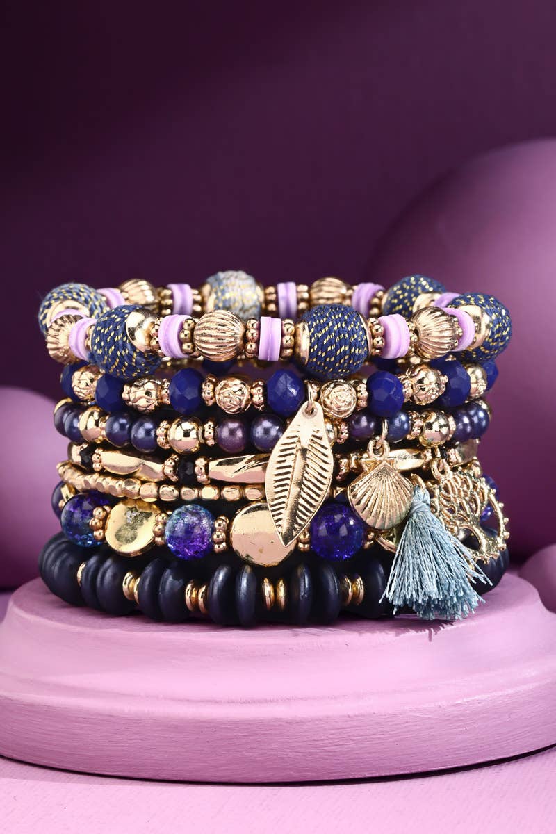 7-Layer Boho Beaded Stretch Bracelet: Purple(Pu), OS