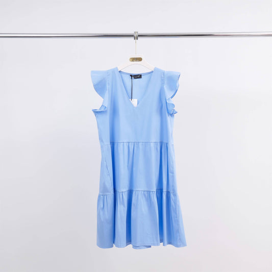 V-neck ruffle short dress: Sky Blue