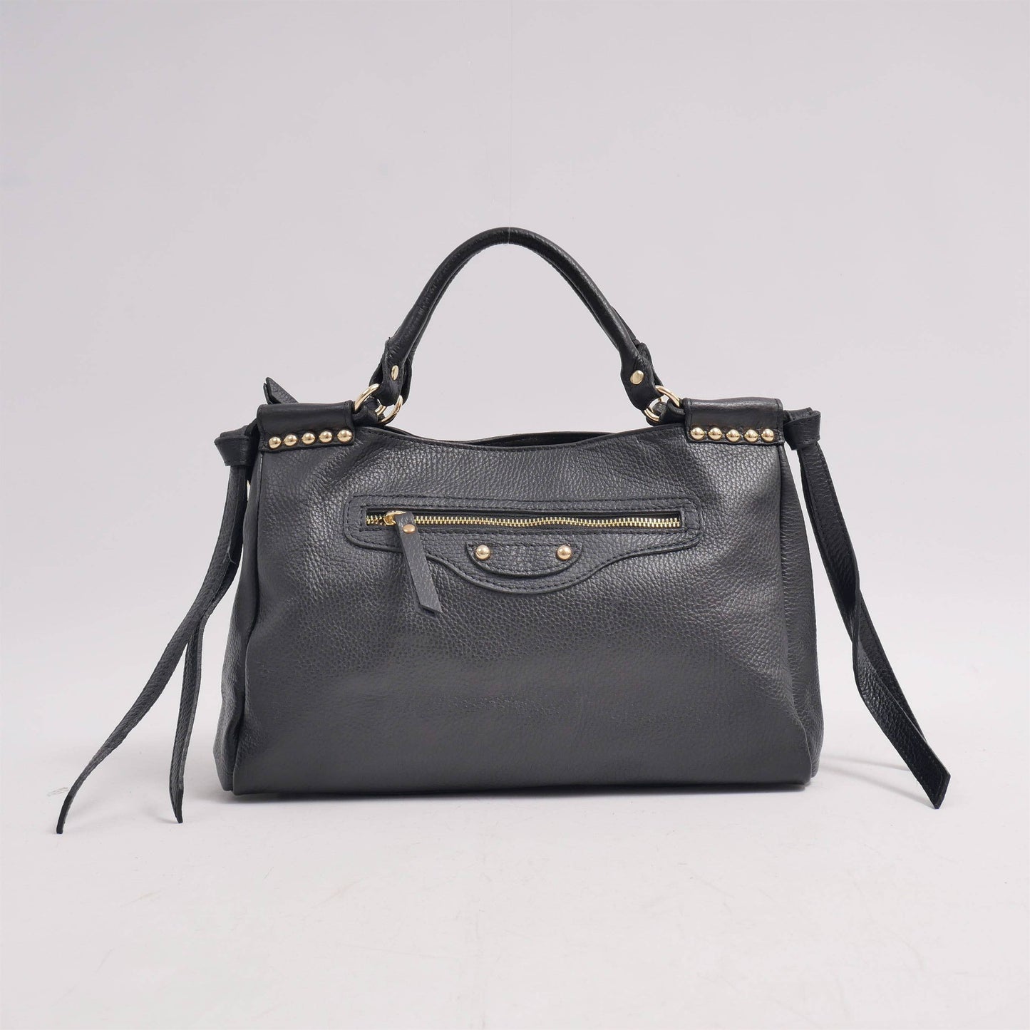 Black Leather Handbag Made in Italy