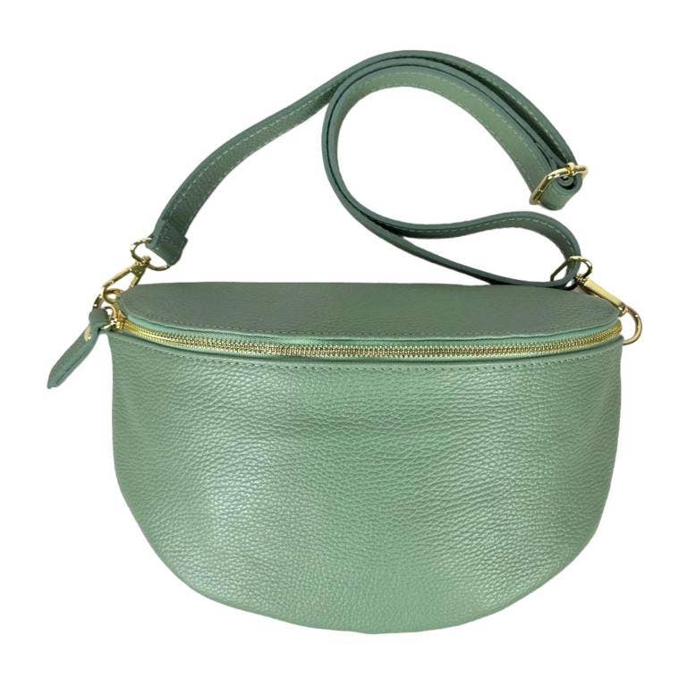 Large Italian Leather Waist Bag for Women. Online Sales: Mint green