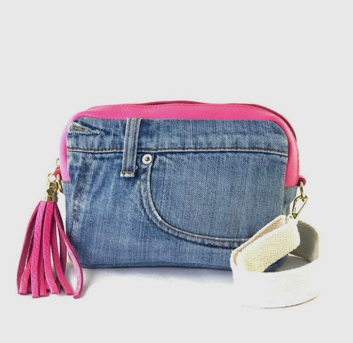 Made in Italy Pink Paris Vintage Denim Leather Match